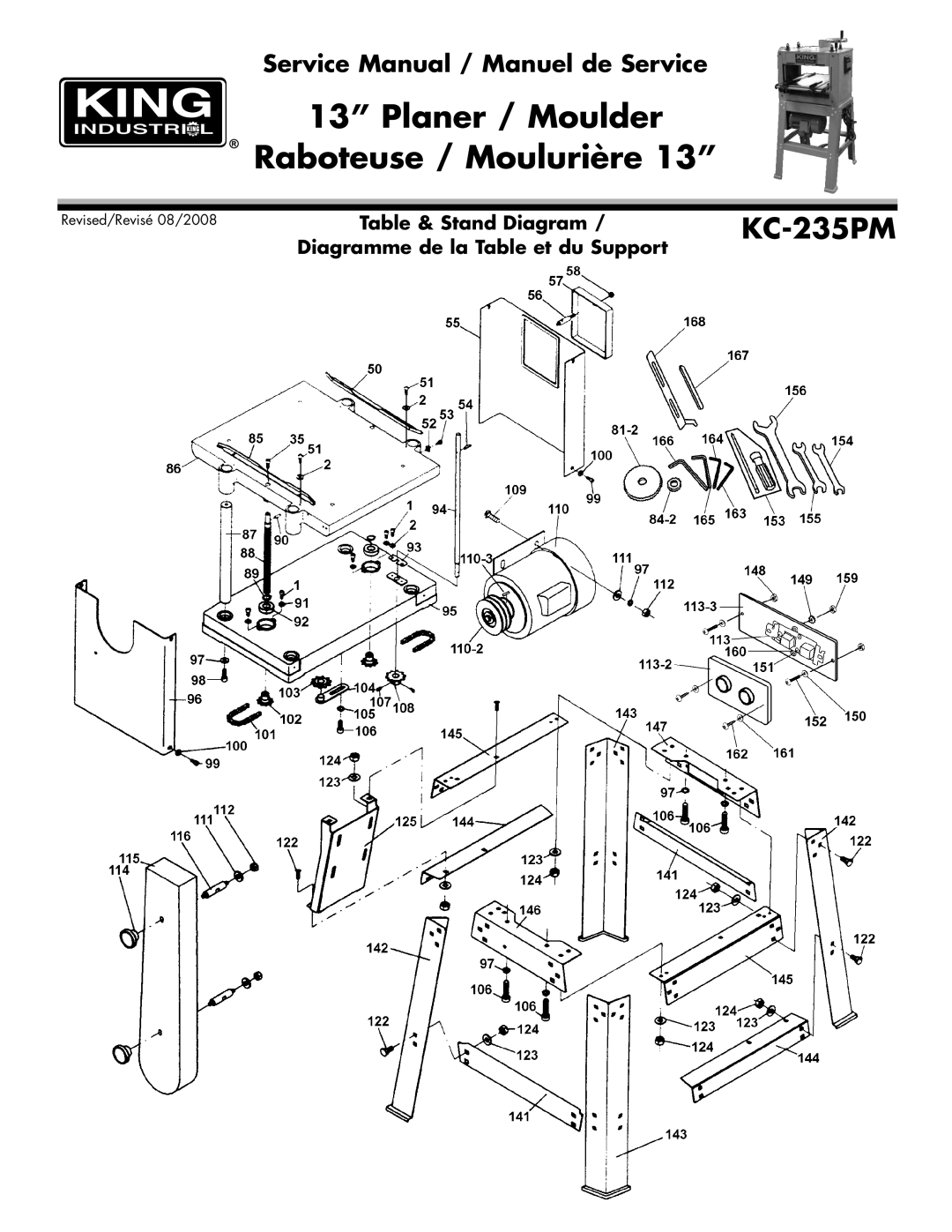 King Canada KC-235PM service manual Table & Stand Diagram 