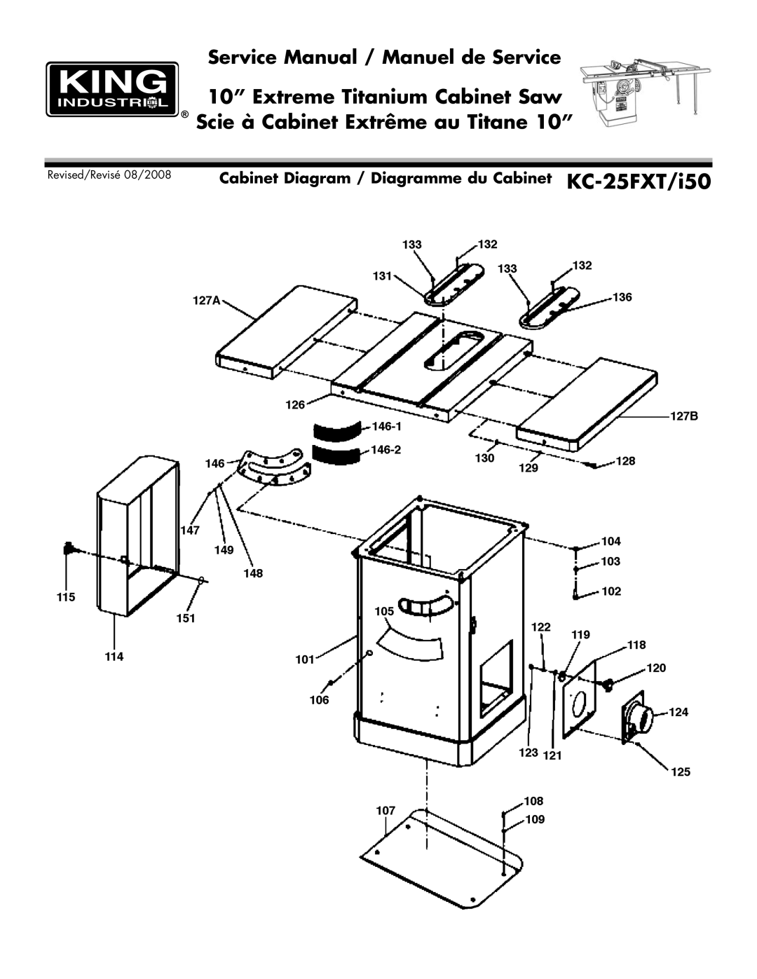 King Canada KC-25FXT-i50 service manual Cabinet Diagram / Diagramme du Cabinet KC-25FXT/i50 