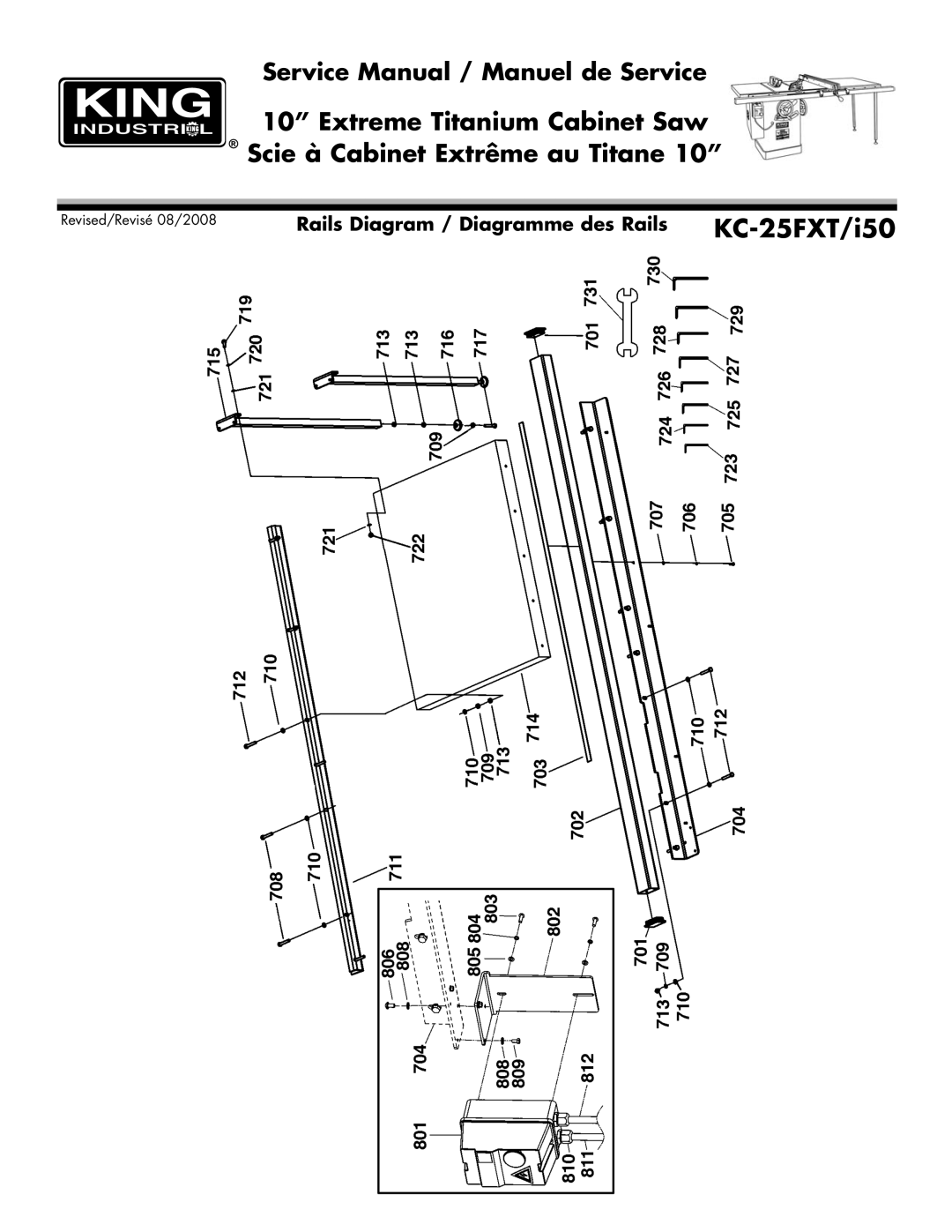 King Canada KC-25FXT-i50 service manual Rails Diagram / Diagramme des Rails 