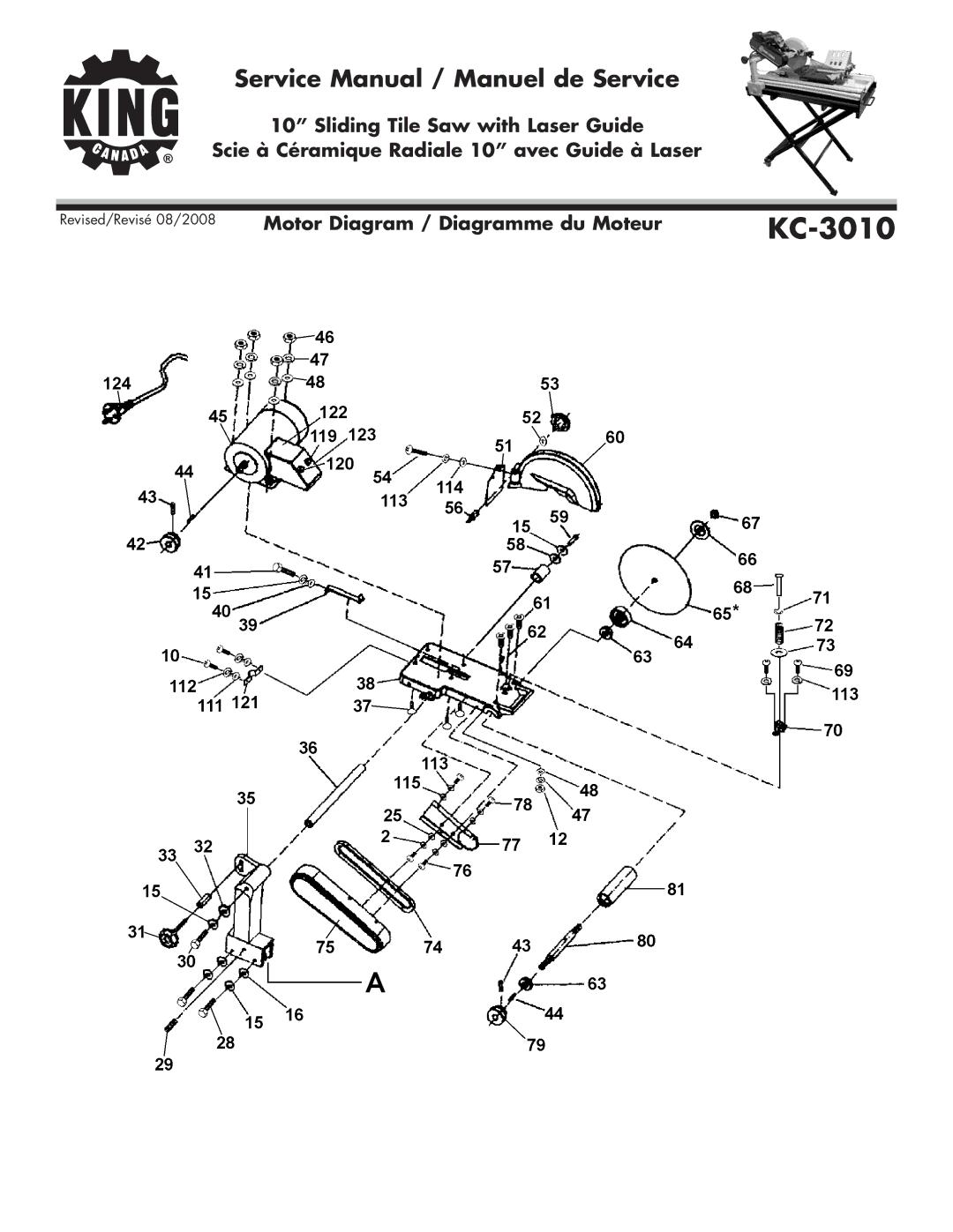 King Canada KC-3010 service manual Motor Diagram / Diagramme du Moteur 