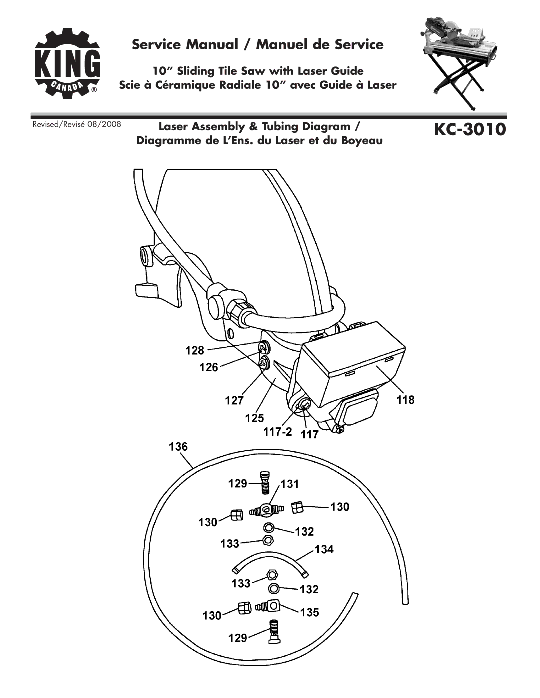 King Canada KC-3010 service manual Laser Assembly & Tubing Diagram 