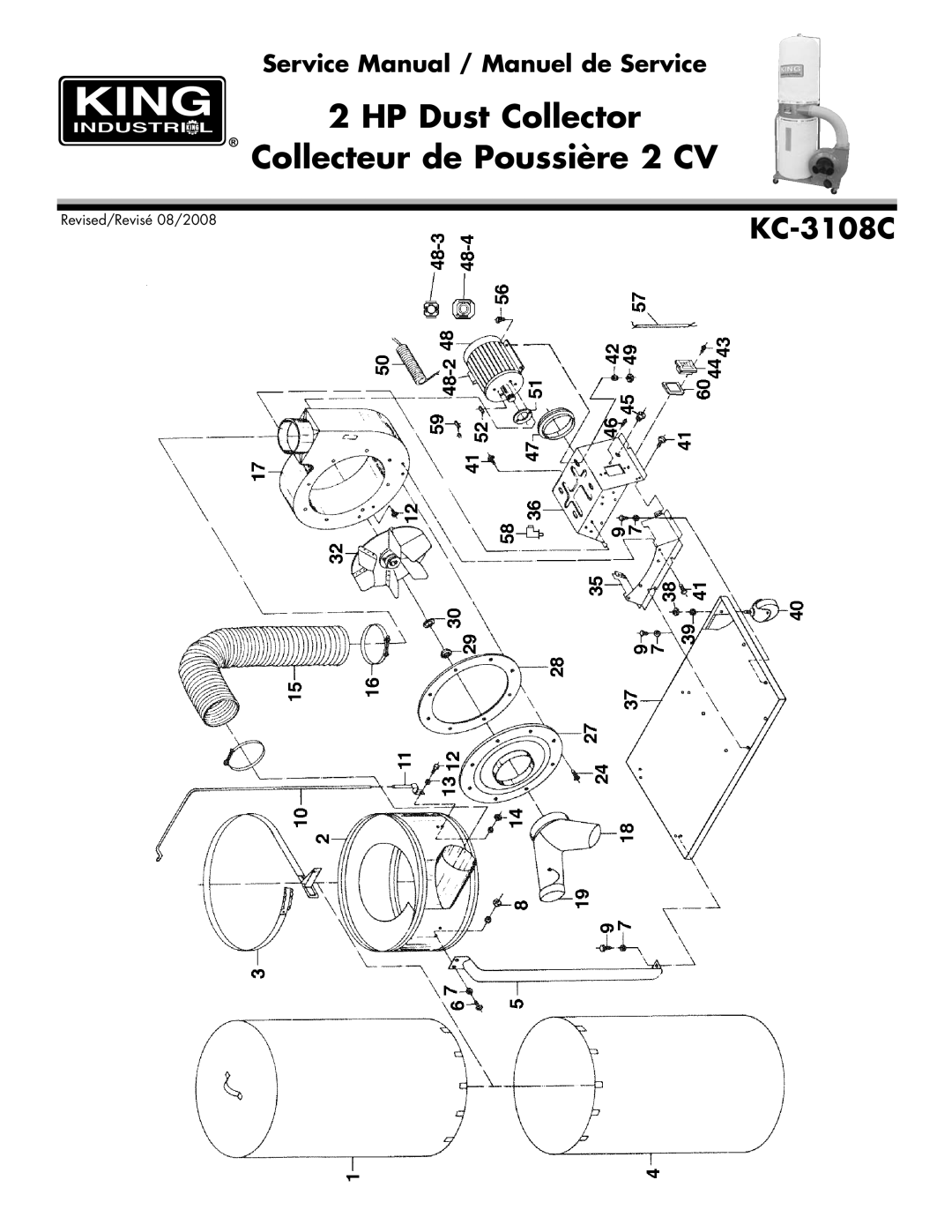 King Canada KC-3108C service manual HP Dust Collector Collecteur de Poussière 2 CV 