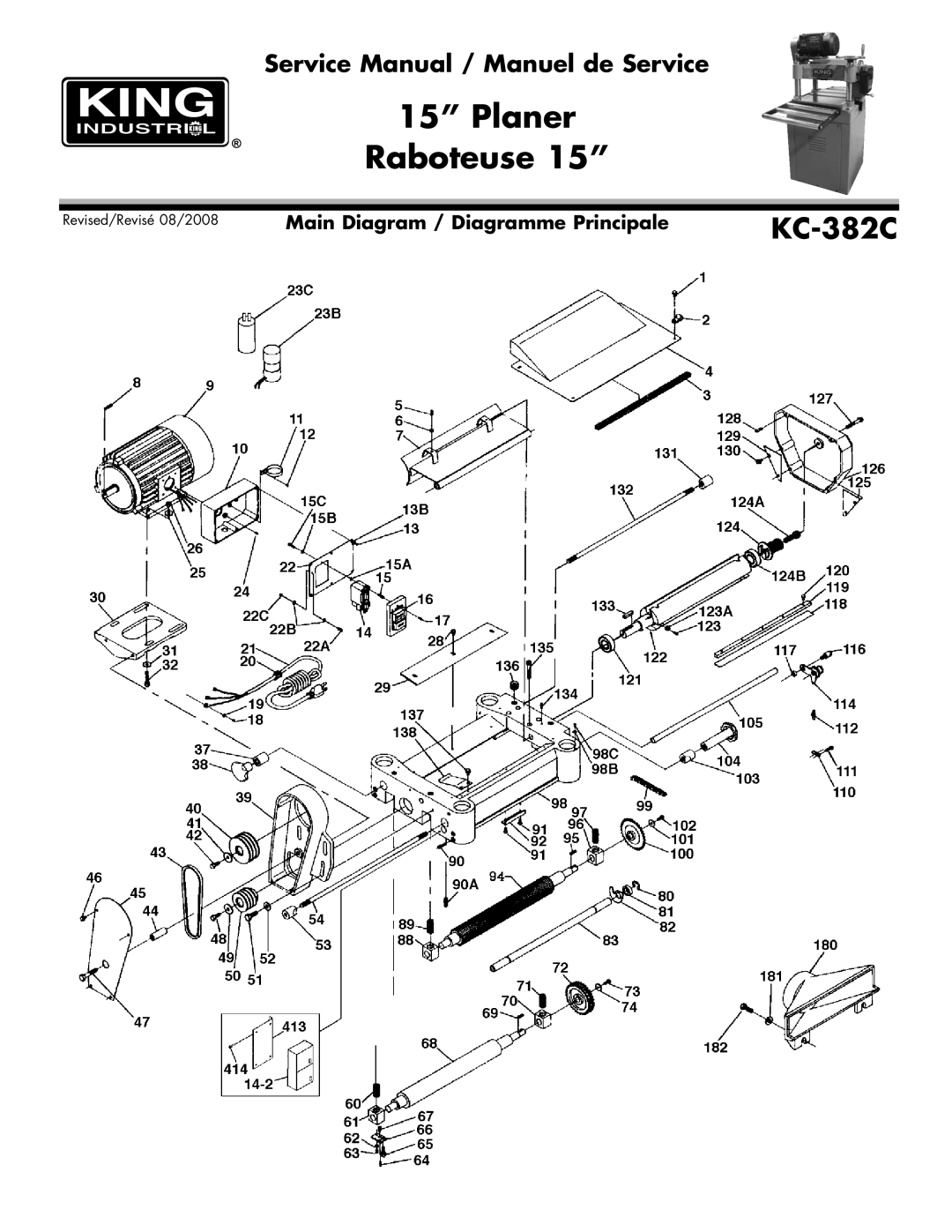 King Canada KC-382C service manual Planer Raboteuse 