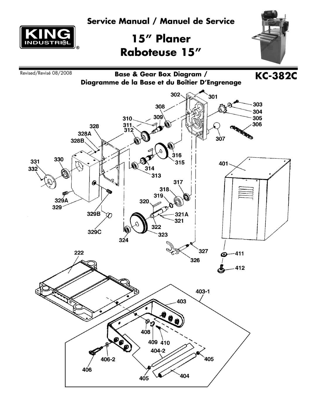 King Canada KC-382C service manual Base & Gear Box Diagram 