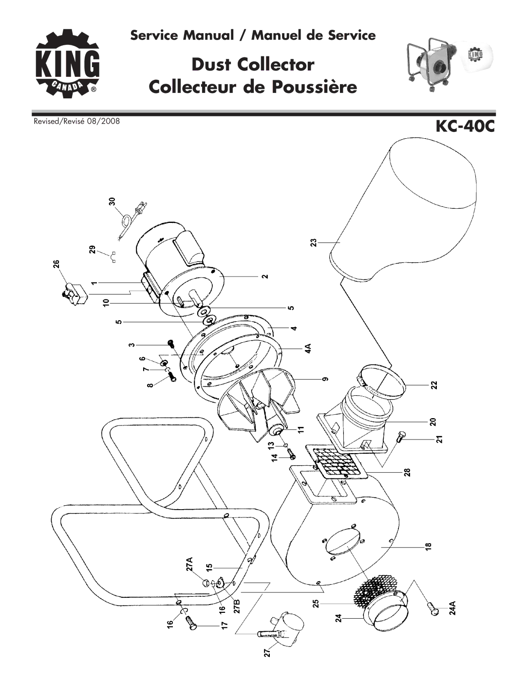 King Canada KC-40C service manual Dust Collector Collecteur de Poussière 