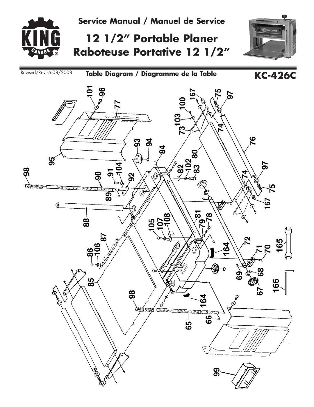 King Canada KC-426C service manual Table Diagram / Diagramme de la Table 