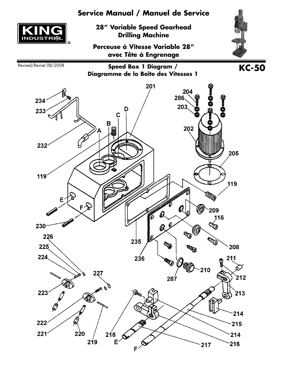 King Canada KC-50 service manual Speed Box 1 Diagram 