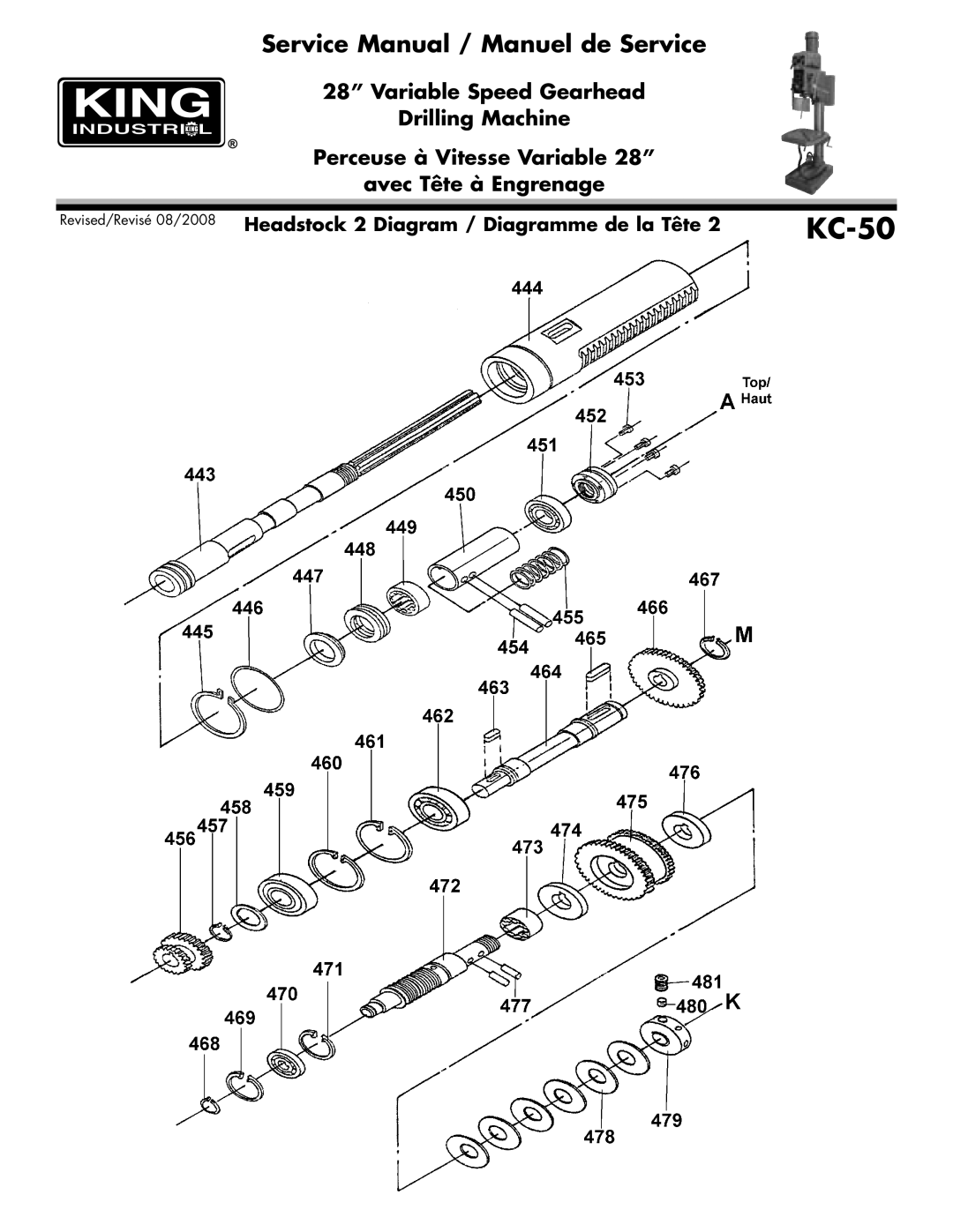 King Canada KC-50 service manual Headstock 2 Diagram / Diagramme de la Tête 