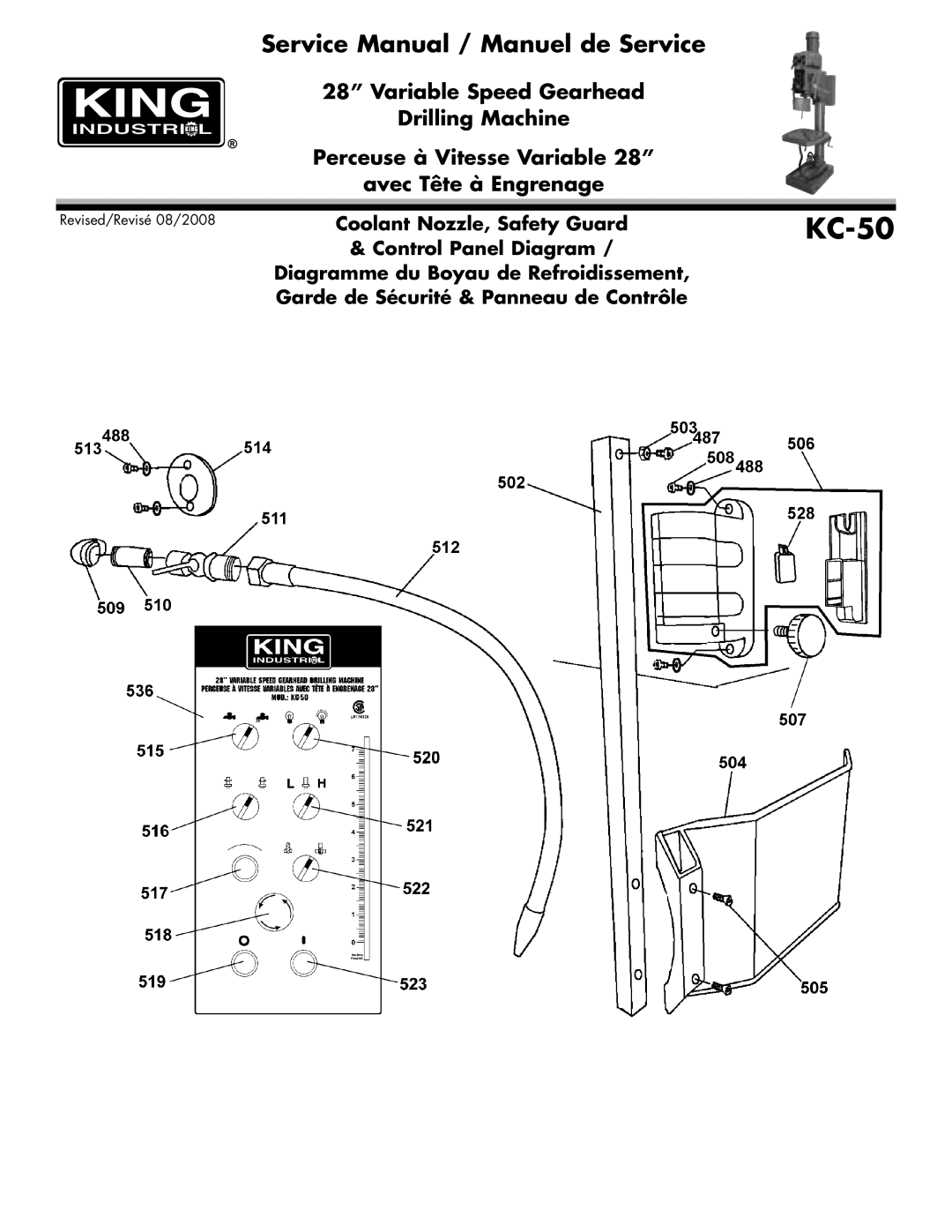 King Canada KC-50 service manual Coolant Nozzle, Safety Guard 