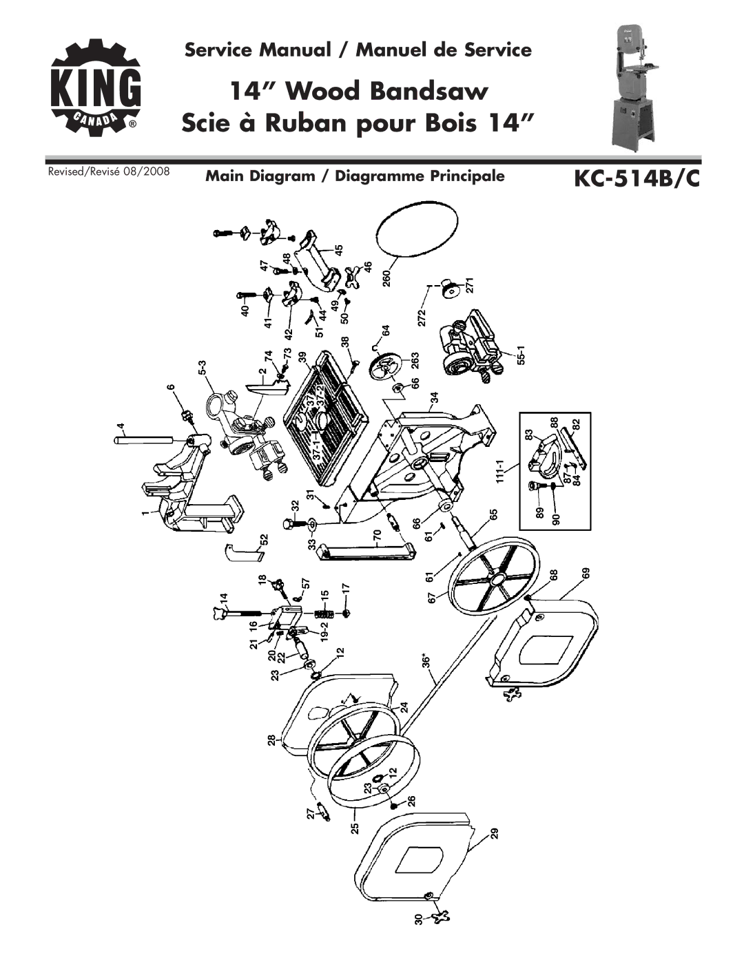 King Canada KC-514B-C service manual Wood Bandsaw Scie à Ruban pour Bois 