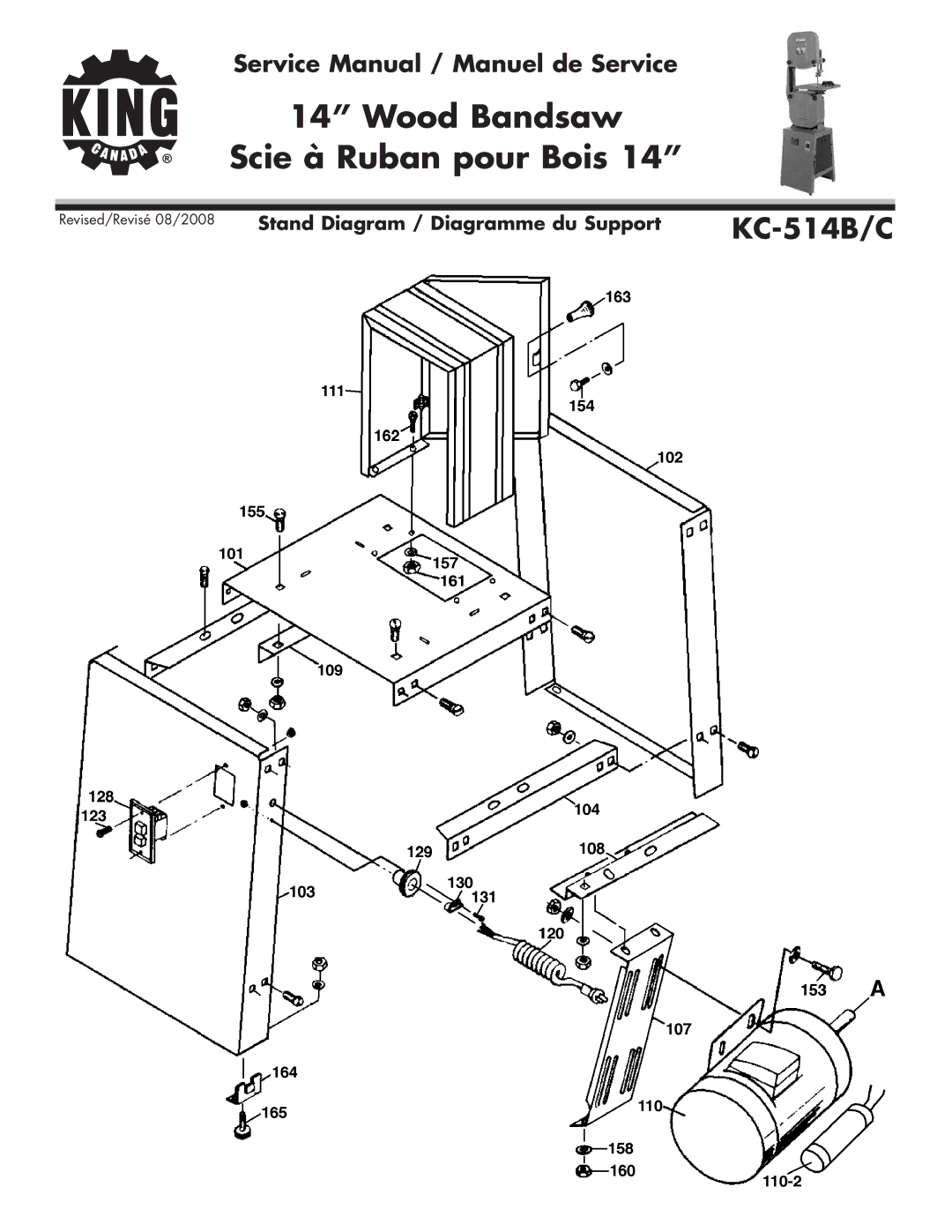 King Canada KC-514B-C service manual Stand Diagram / Diagramme du Support 