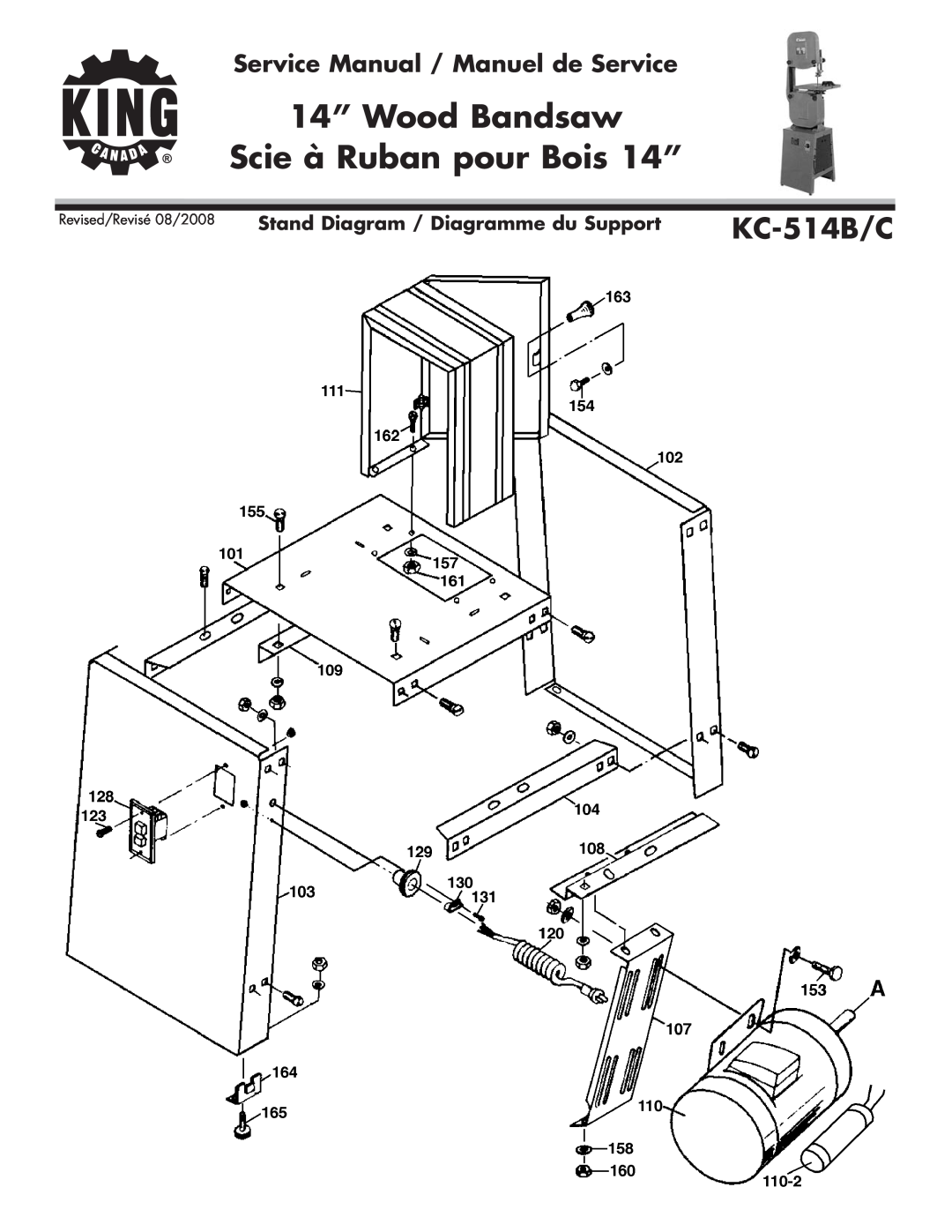 King Canada KC-514B-C Stand Diagram / Diagramme du Support, 14” Wood Bandsaw Scie à Ruban pour Bois 14”, KC-514B/C 