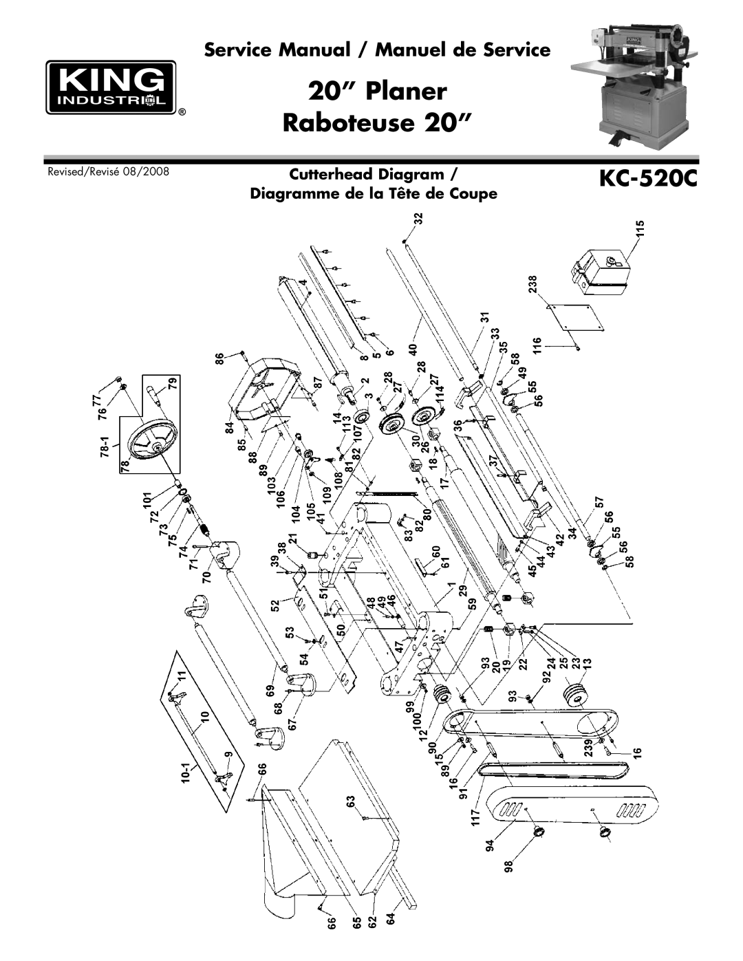 King Canada KC-520C service manual Planer Raboteuse 