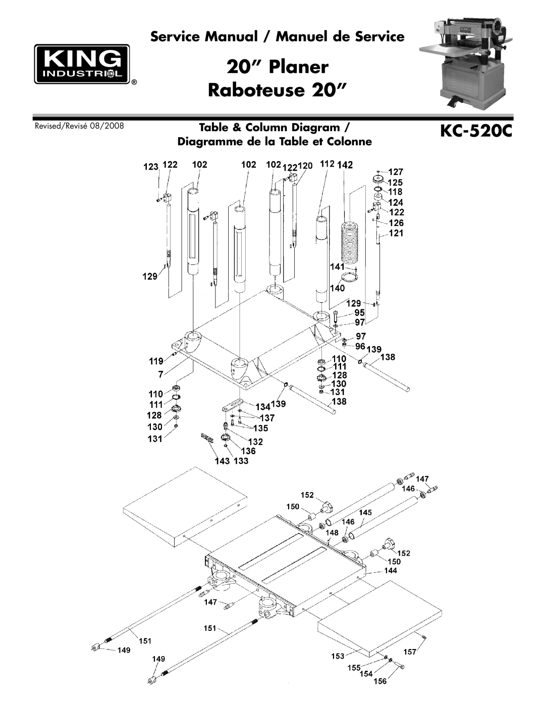 King Canada KC-520C service manual Table & Column Diagram 