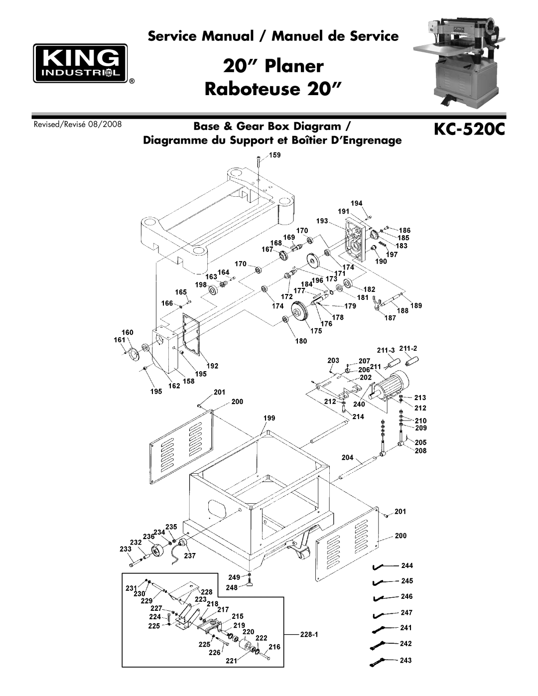 King Canada KC-520C service manual Base & Gear Box Diagram 