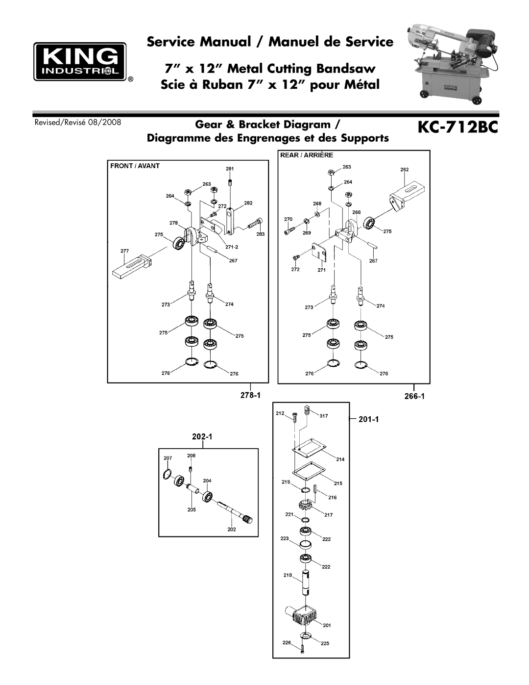 King Canada KC-712BC service manual Gear & Bracket Diagram 