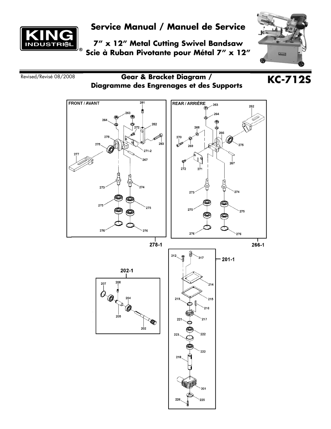 King Canada KC-712S service manual Gear & Bracket Diagram 