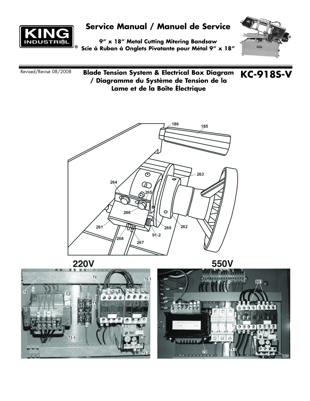 King Canada KC-918S-V service manual Blade Tension System & Electrical Box Diagram 