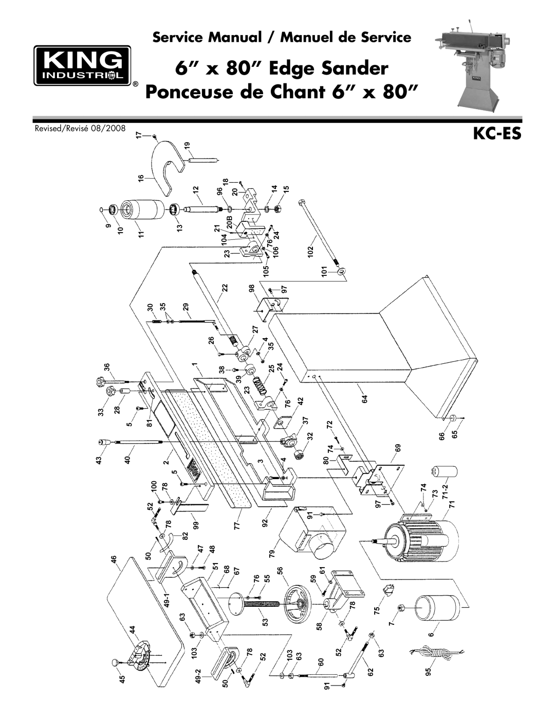 King Canada KC-ES service manual Edge Sander Ponceuse de Chant 6 x 