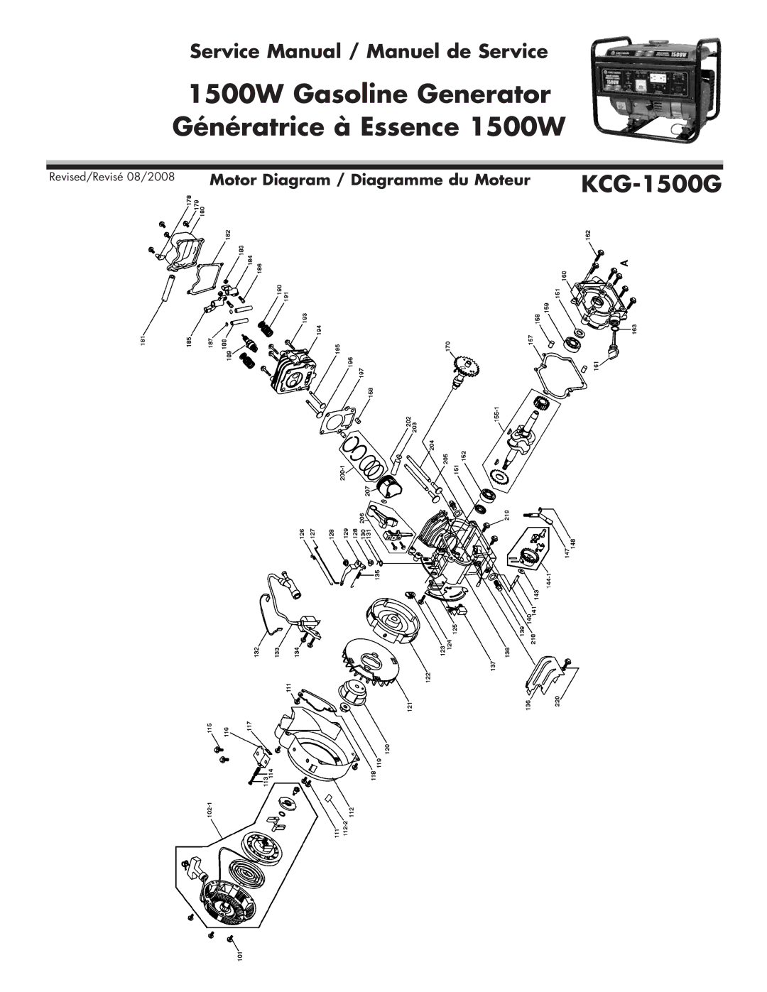 King Canada KCG-1500G service manual Motor Diagram / Diagramme du Moteur 