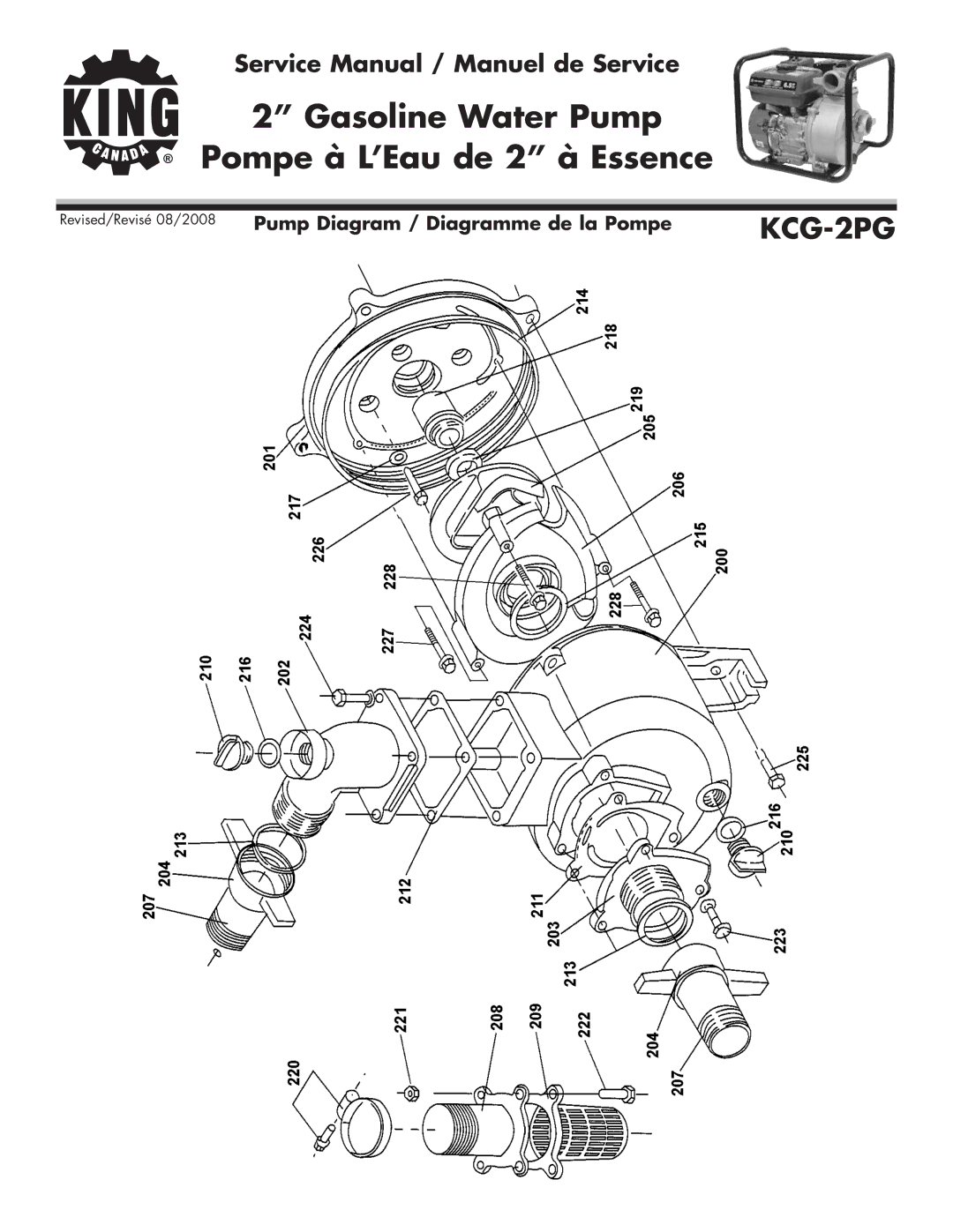 King Canada KCG-2PG service manual Pump Diagram / Diagramme de la Pompe 