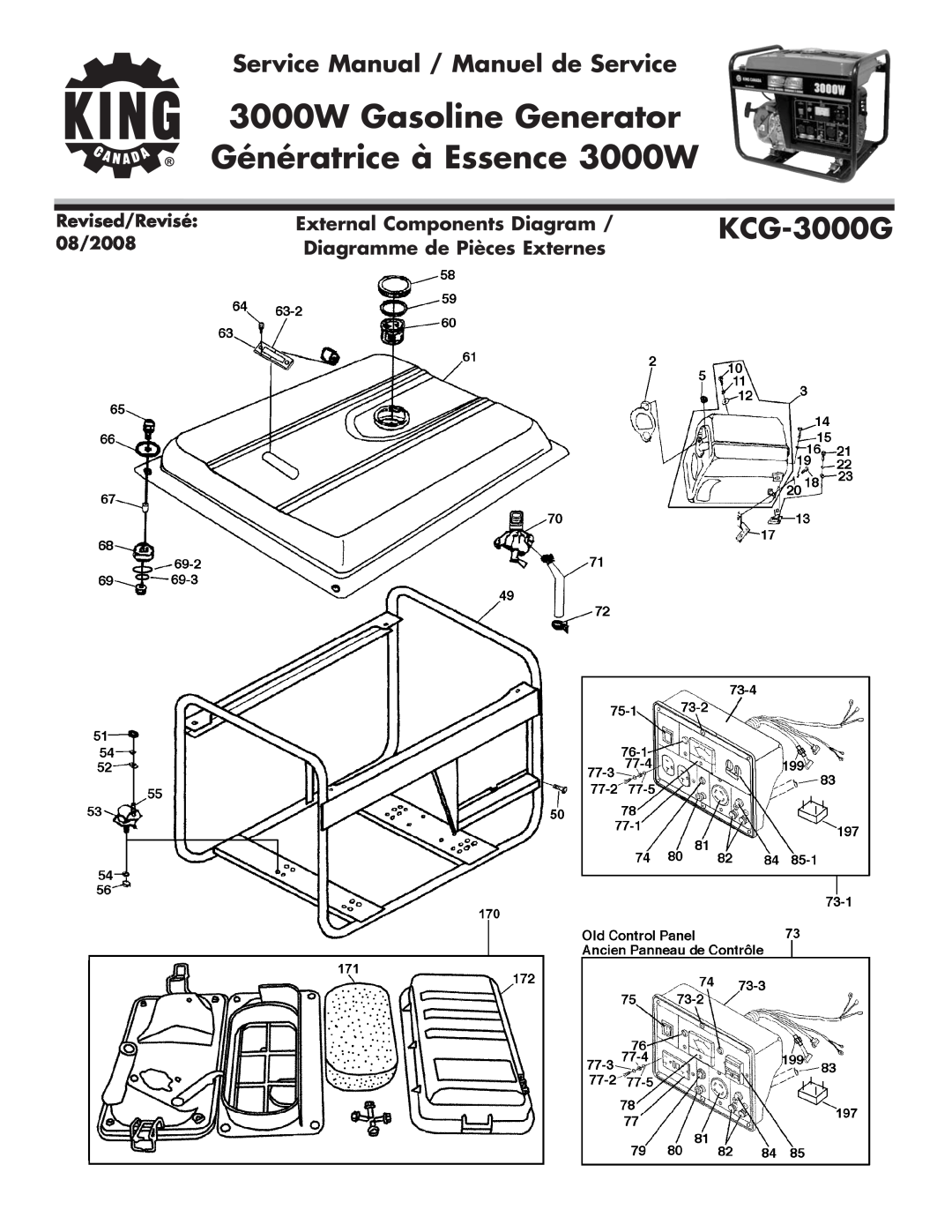 King Canada KCG-3000G service manual External Components Diagram, Diagramme de Pièces Externes, Revised/Revisé, 08/2008 