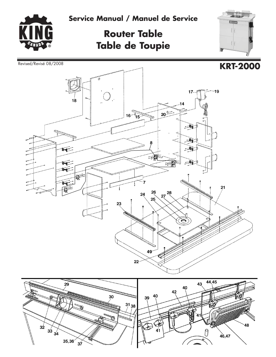 King Canada KRT-2000 service manual Router Table Table de Toupie 