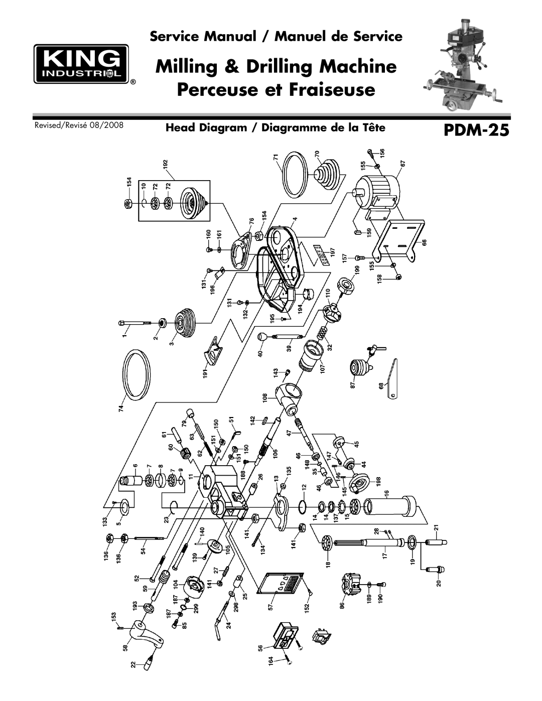 King Canada PDM-25 service manual Milling & Drilling Machine Perceuse et Fraiseuse 