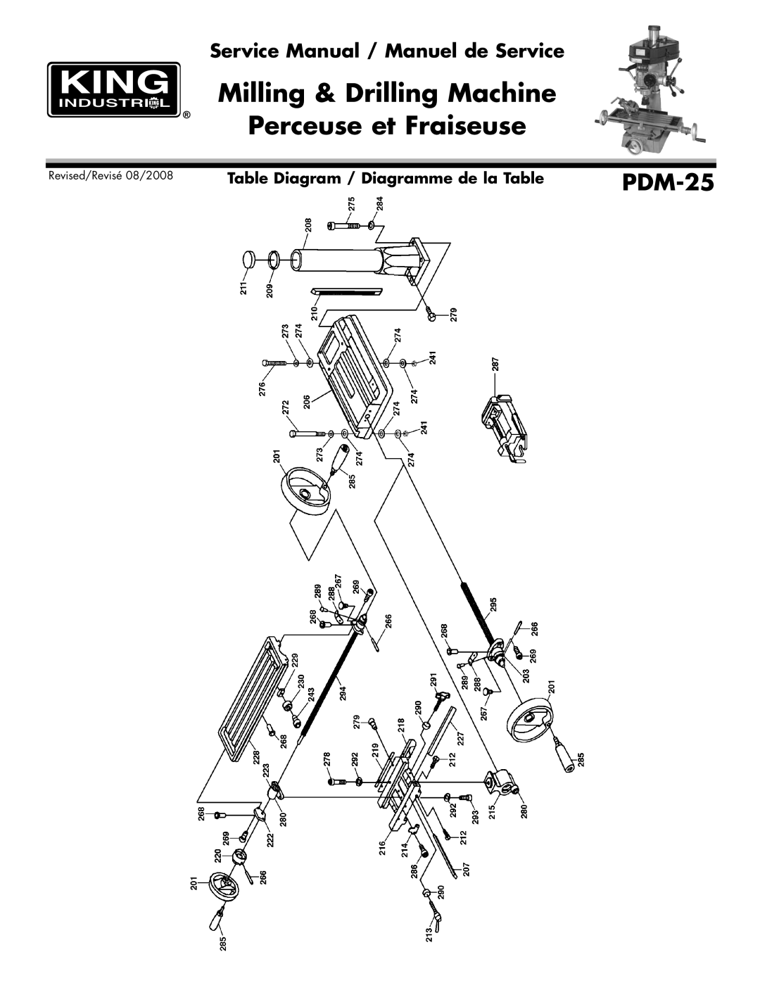 King Canada PDM-25 service manual Table Diagram / Diagramme de la Table 