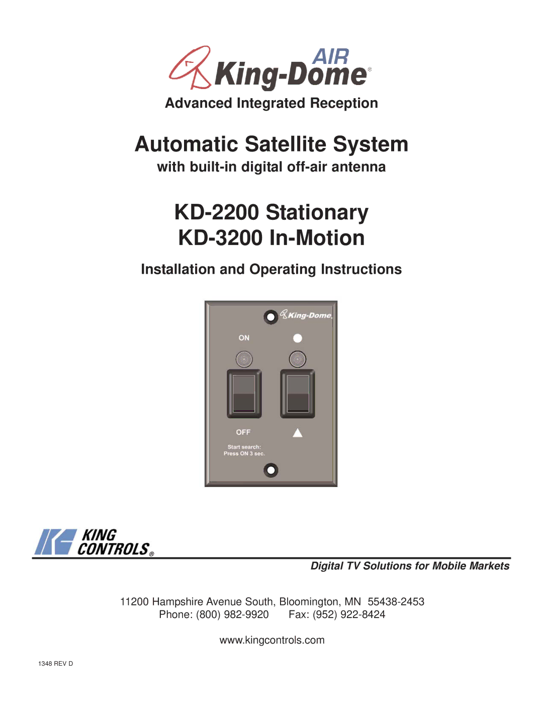 King Controls KD-2200, KD-3200 manual Advanced Integrated Reception, With built-in digital off-air antenna 