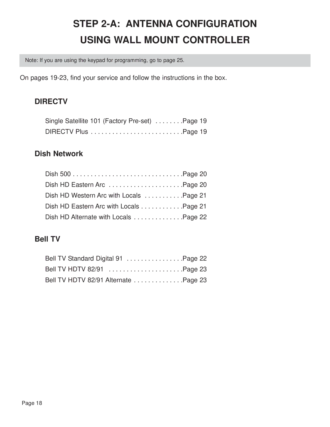 King Controls KD-3200, KD-2200 manual Antenna Configuration Using Wall Mount Controller, Directv 