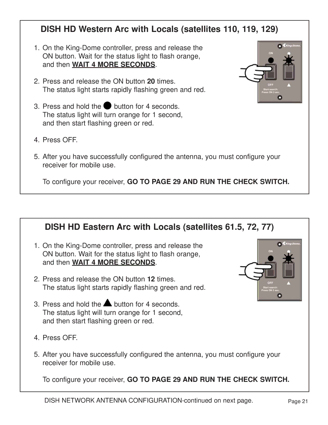 King Controls KD-2200, KD-3200 manual Dish HD Western Arc with Locals satellites 110, 119 