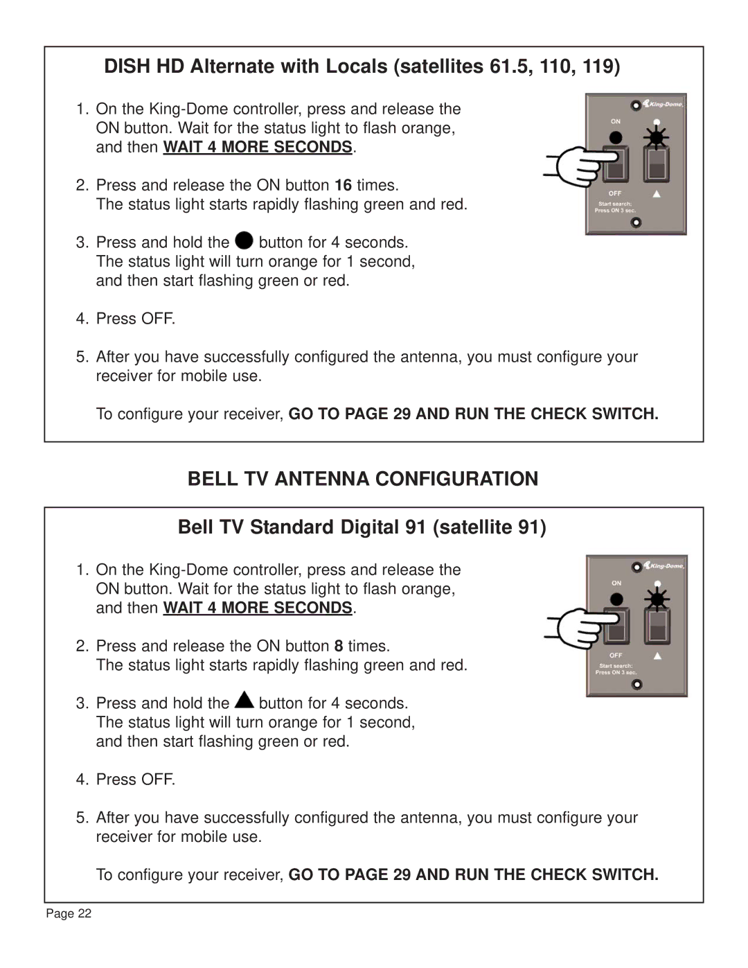 King Controls KD-3200, KD-2200 manual Dish HD Alternate with Locals satellites 61.5, 110, Bell TV Antenna Configuration 