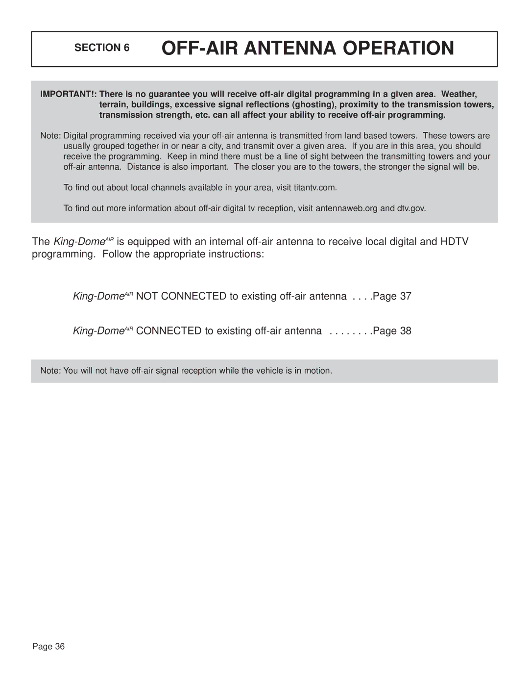 King Controls KD-3200, KD-2200 manual OFF-AIR Antenna Operation 