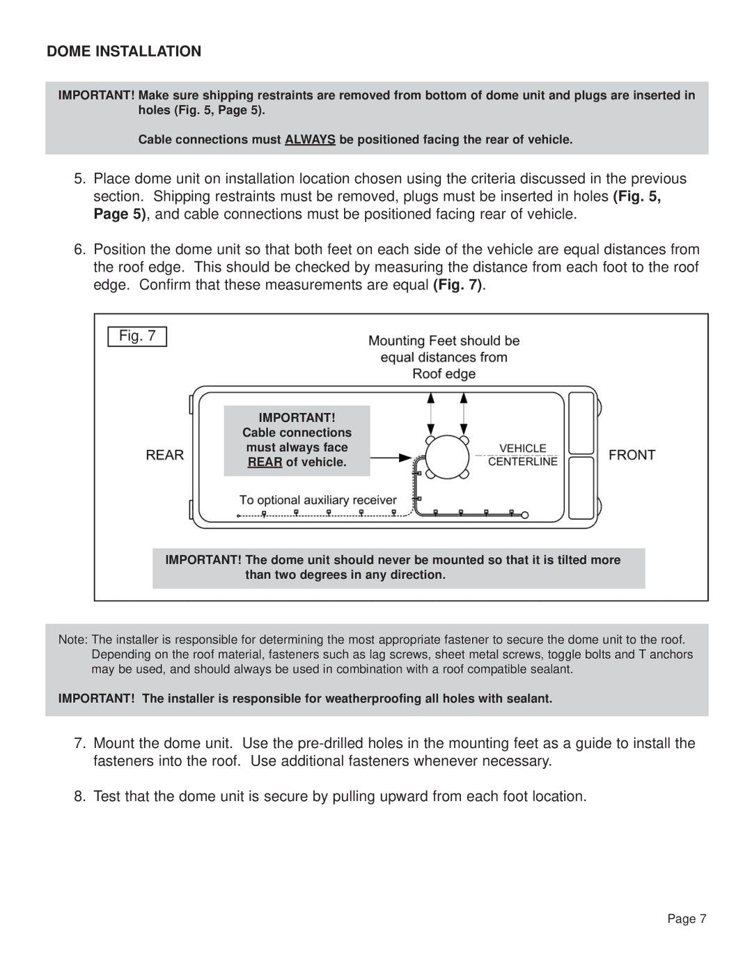 King Controls KD-2200, KD-3200 manual Dome Installation 