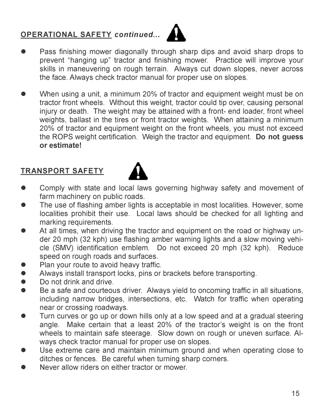 King Kutter 999994 manual Transport Safety 