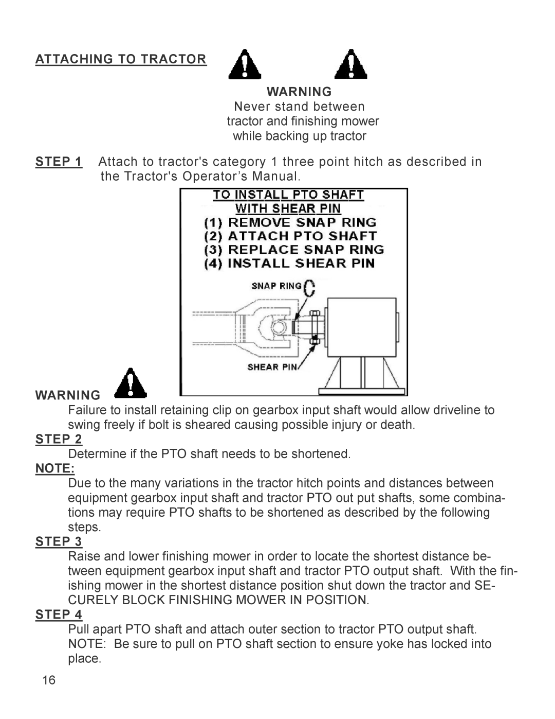 King Kutter 999994 manual Attaching to Tractor, Step 