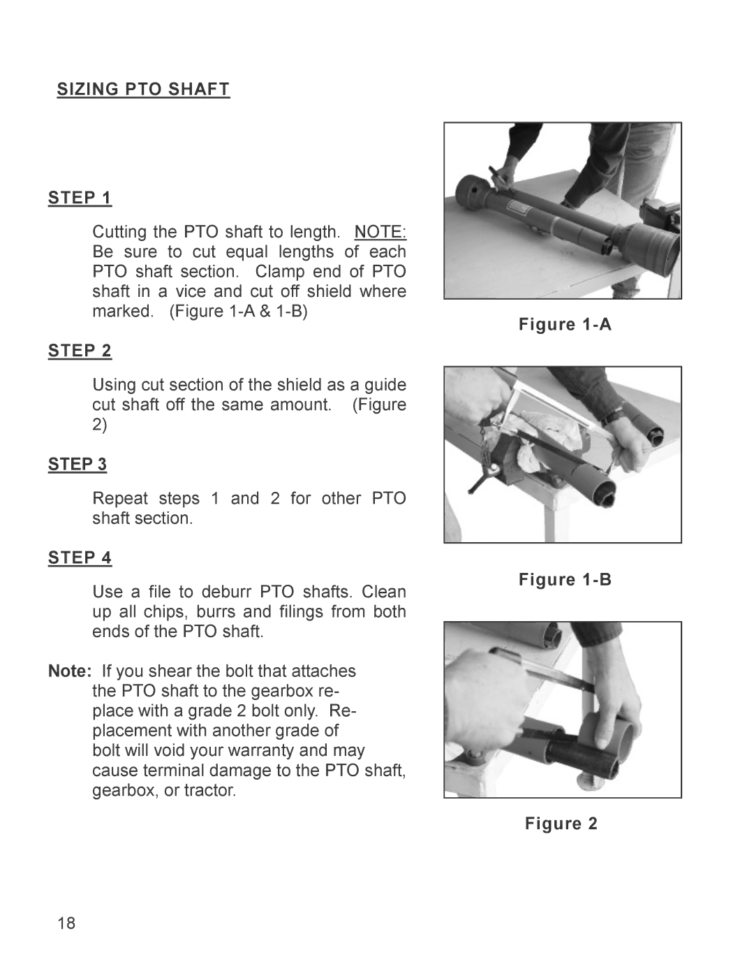 King Kutter 999994 manual Sizing PTO Shaft Step 