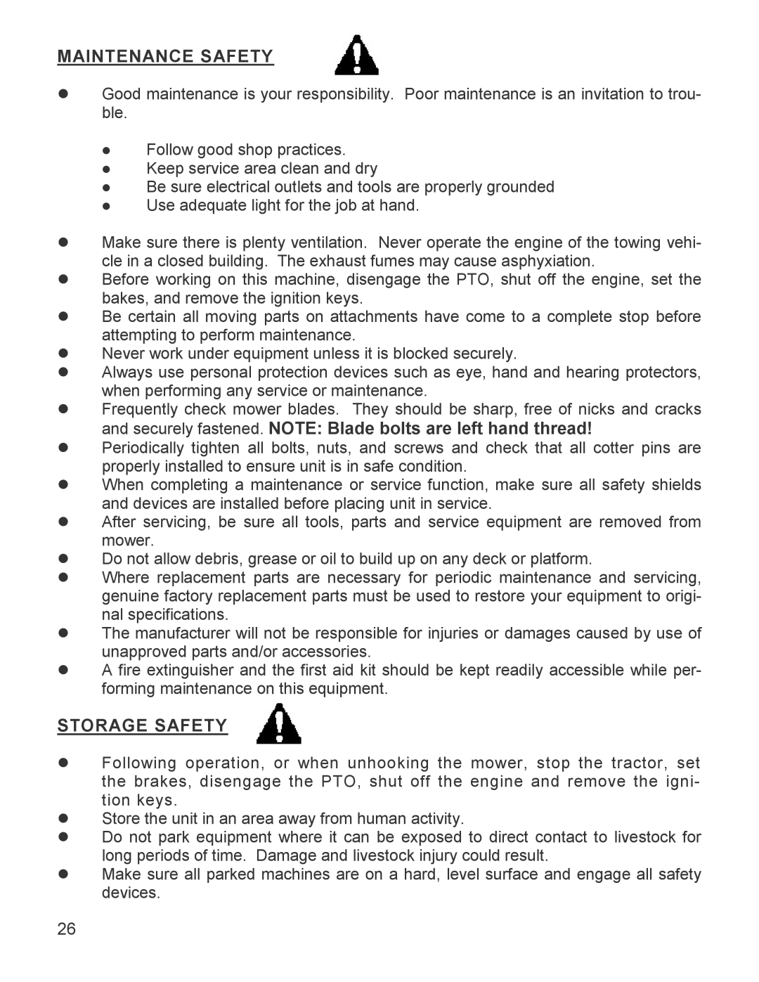 King Kutter 999994 manual Maintenance Safety, Storage Safety 