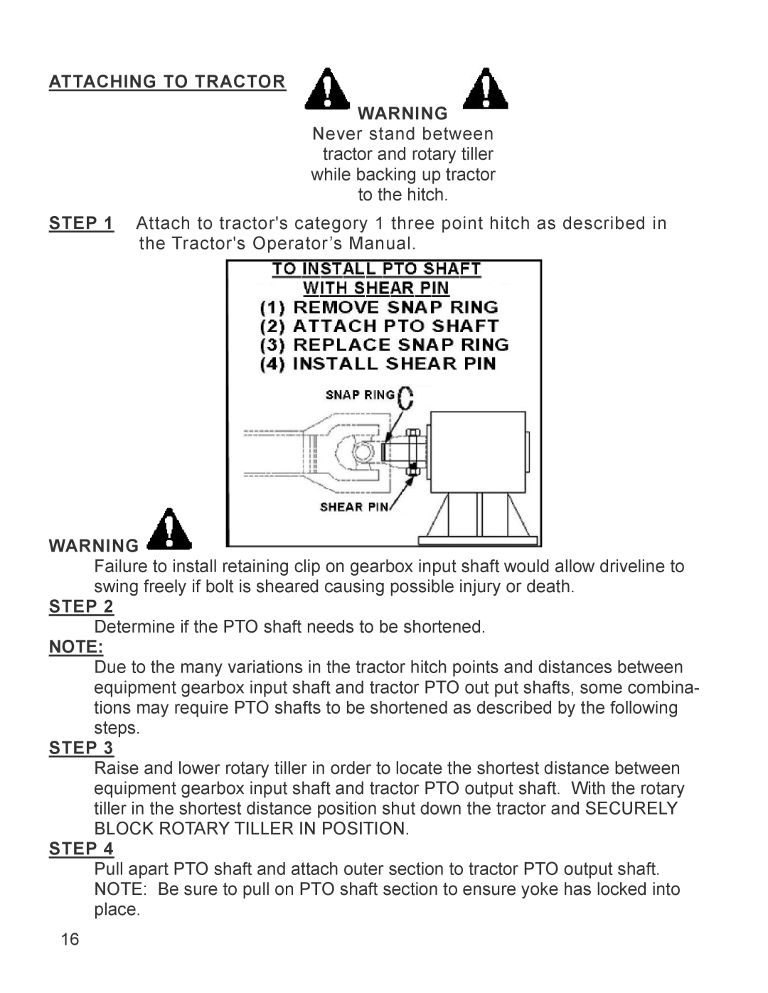 King Kutter 999995 manual Attaching to Tractor, Step 