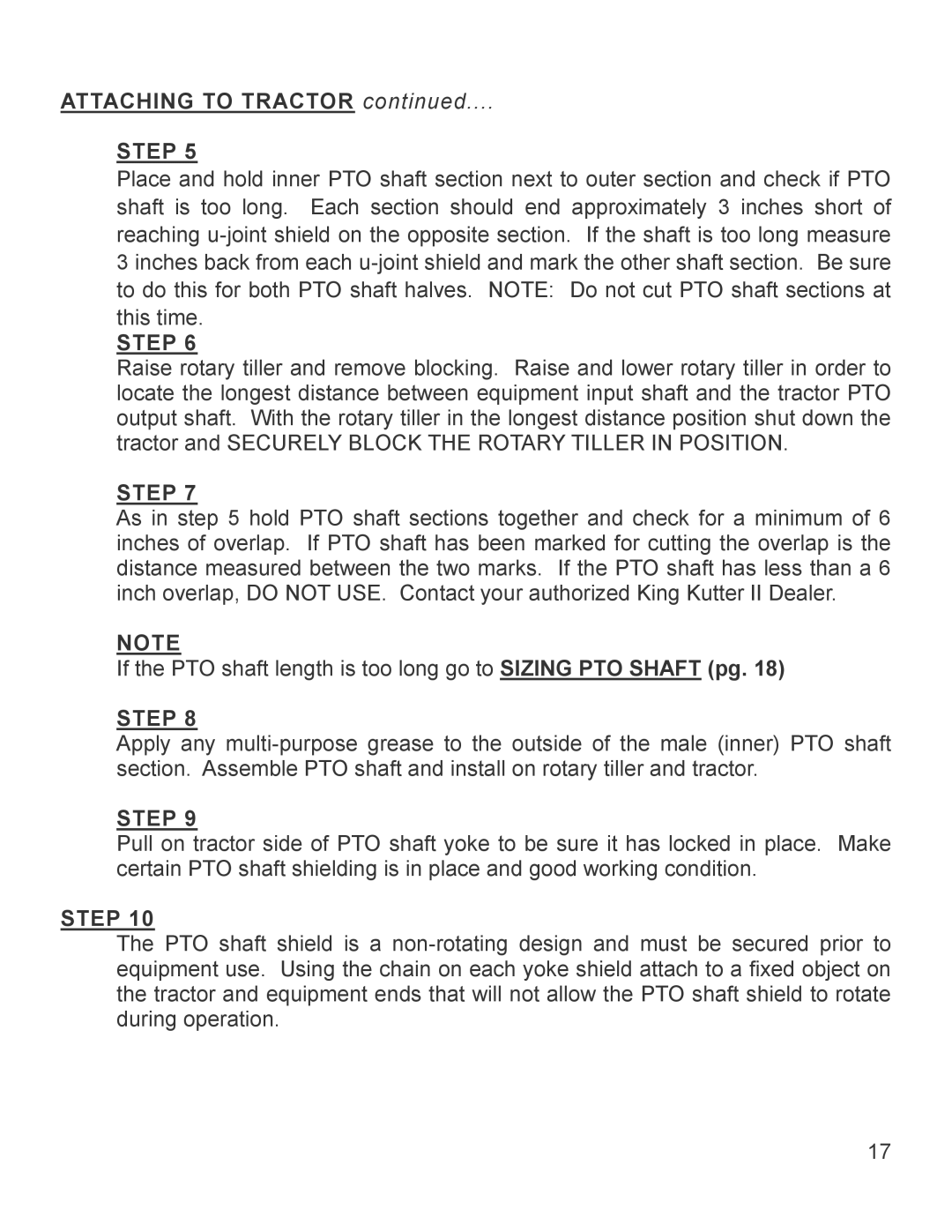 King Kutter 999995 manual Attaching to Tractor 