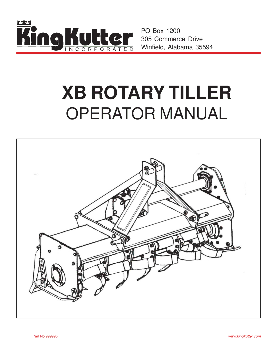 King Kutter 999995 manual XB Rotary Tiller 