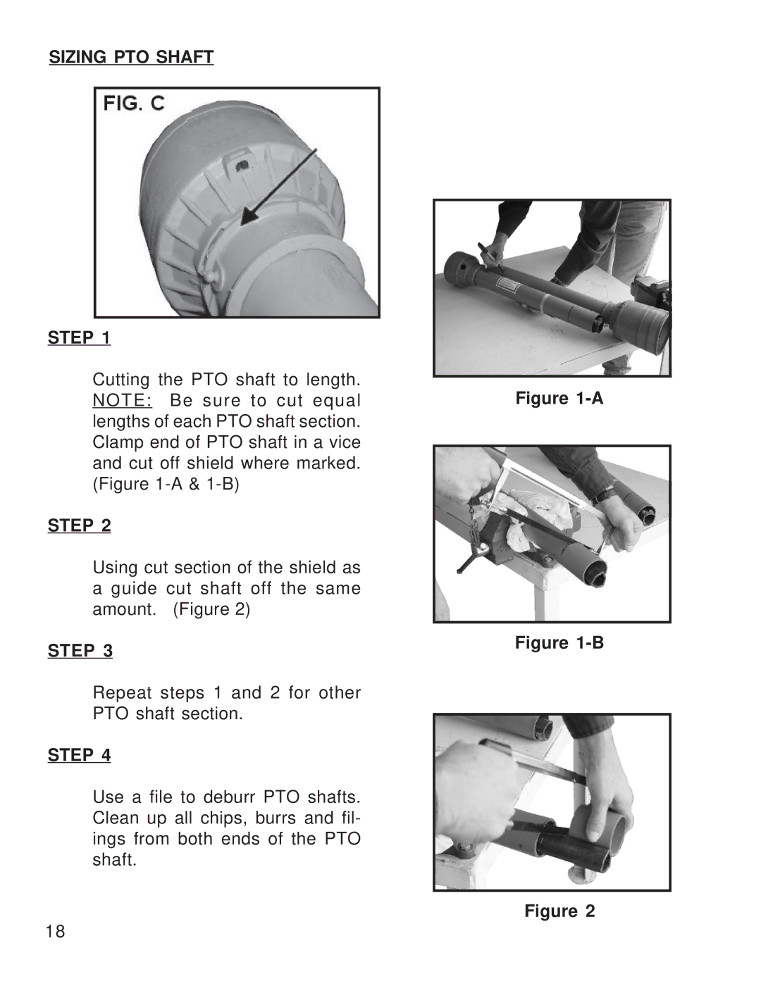 King Kutter 999995 manual Sizing PTO Shaft Step 