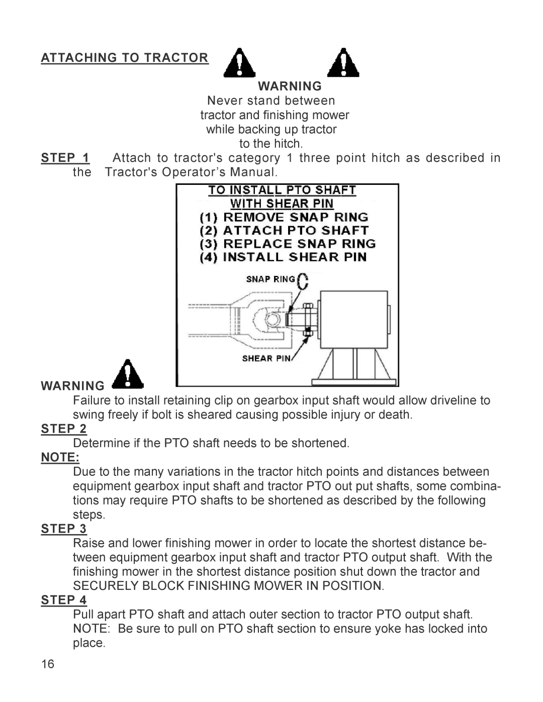 King Kutter 999996 manual Attaching to Tractor, Step 