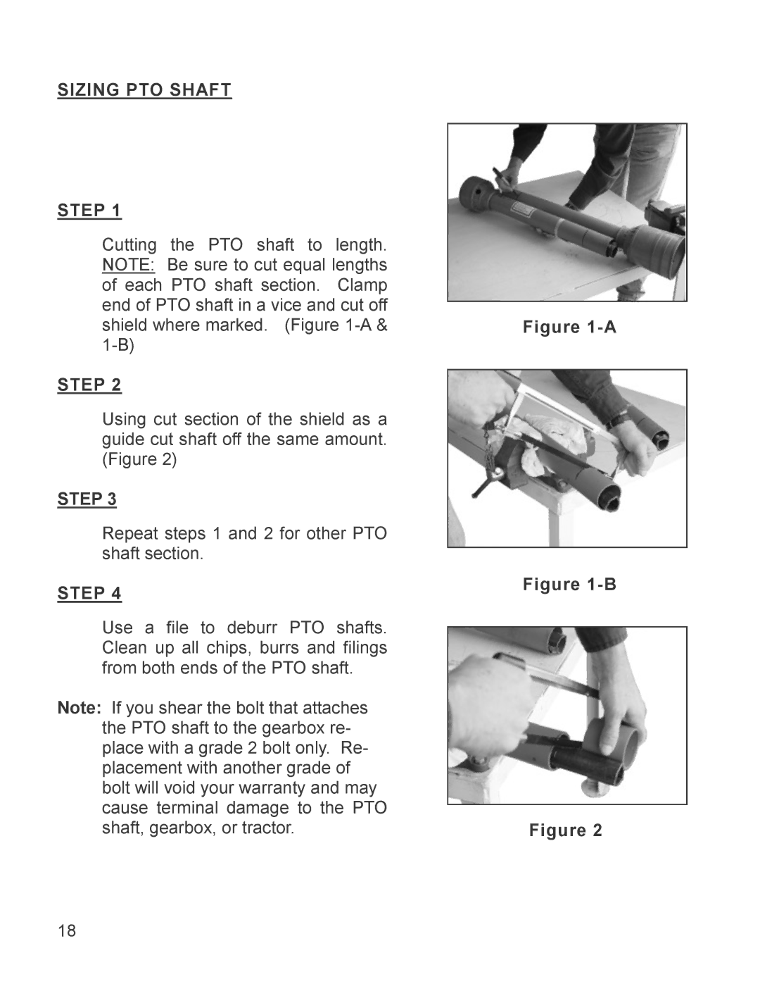 King Kutter 999996 manual Sizing PTO Shaft Step 