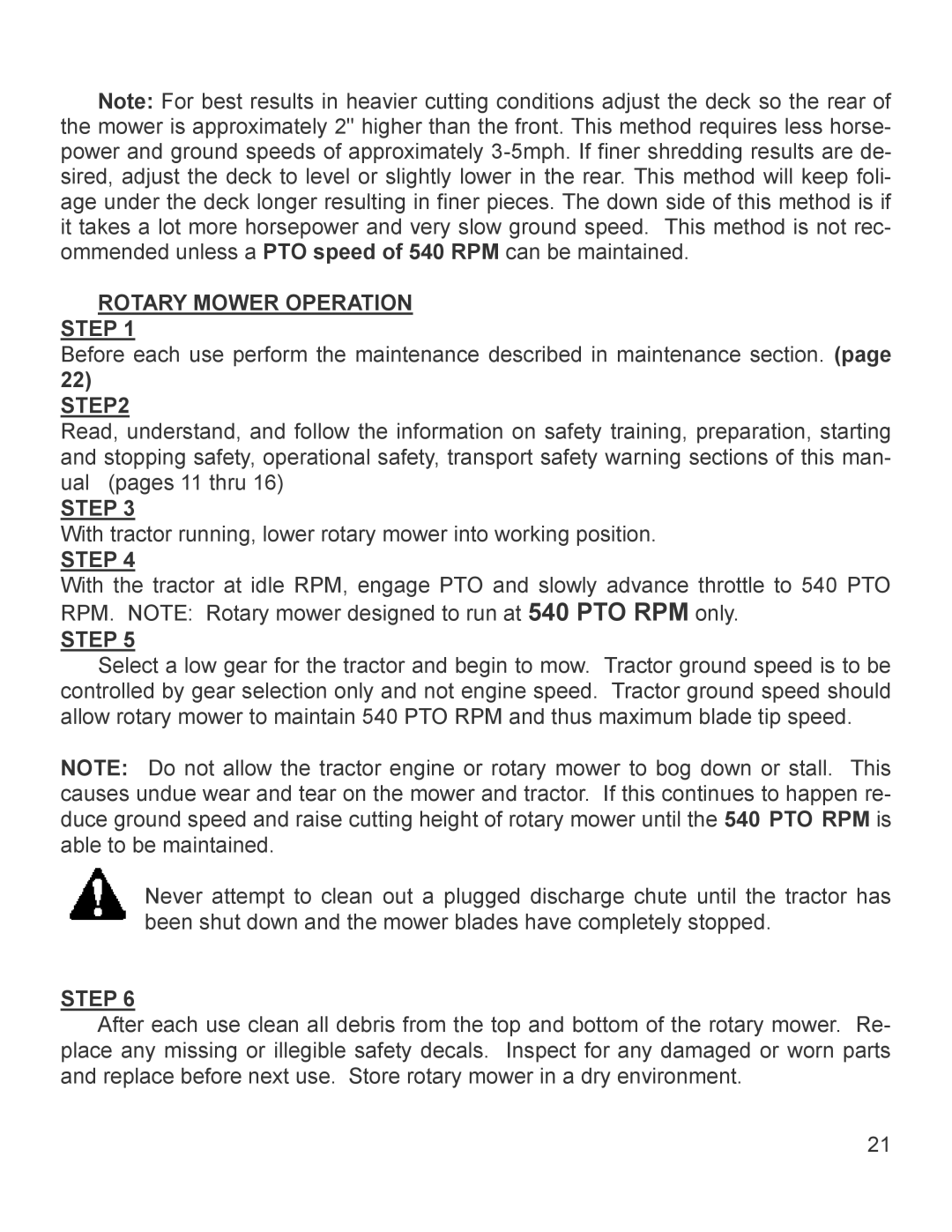 King Kutter 999998 manual Rotary Mower Operation Step 