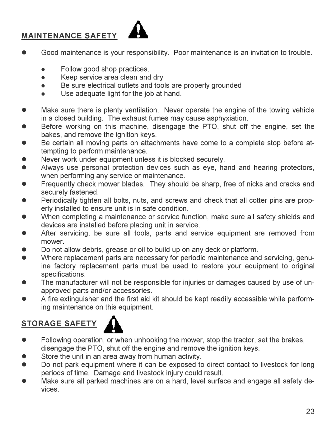 King Kutter 999998 manual Maintenance Safety, Storage Safety 