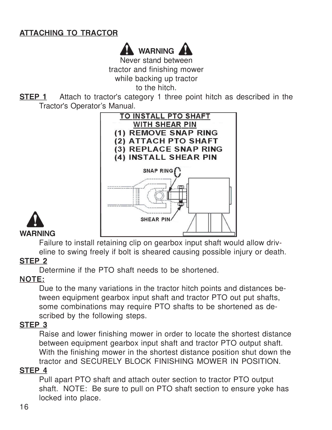 King Kutter Free Floating Finishing Mower manual Attaching to Tractor, Step 