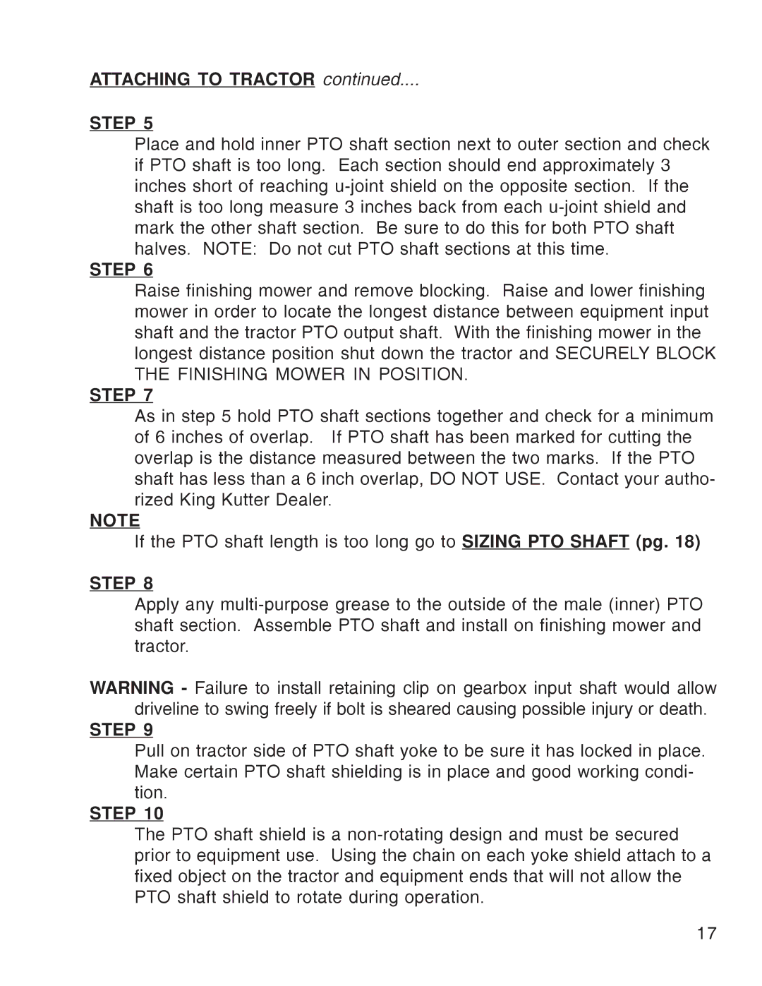 King Kutter Free Floating Finishing Mower manual Attaching to Tractor 