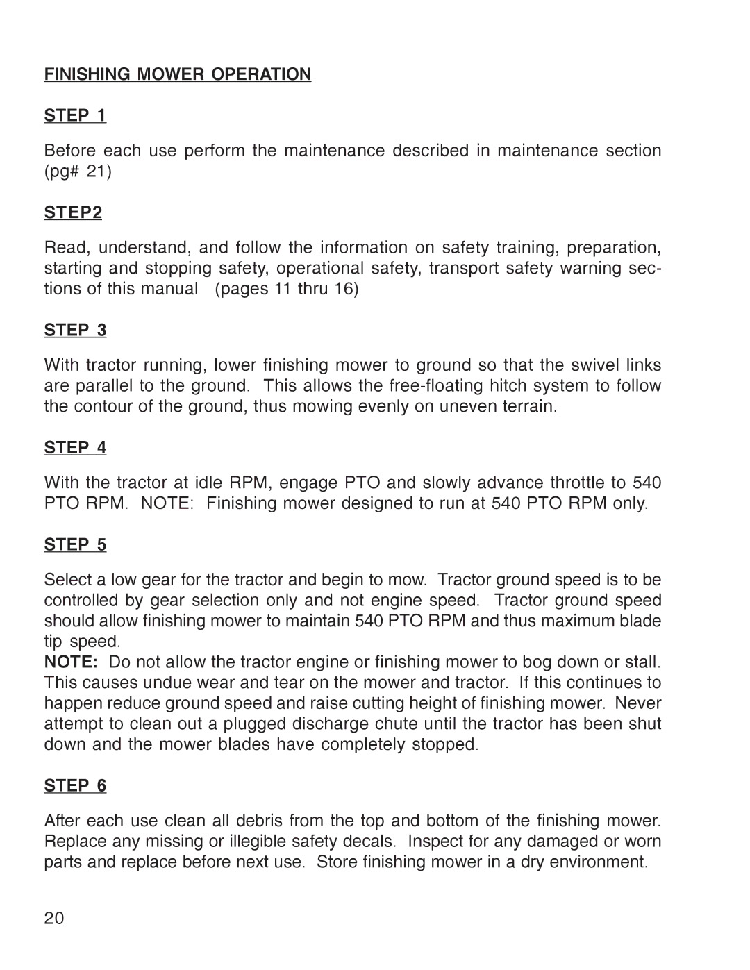 King Kutter Free Floating Finishing Mower manual Finishing Mower Operation Step 